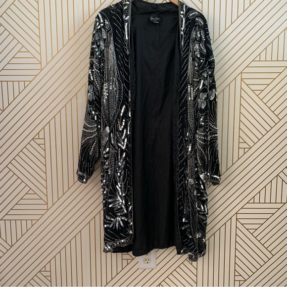 Vintage Beaded Sequined Tan-Chho 100% silk jacket duster one size fits most - Picture 2 of 10
